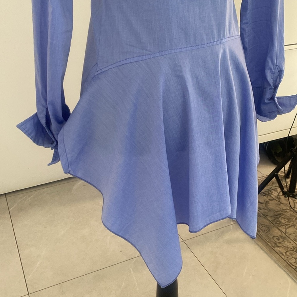 Les Chineuses Paris Women's Blue Ruffled Button-Up Blouse Size XX-Small - Picture 10 of 13